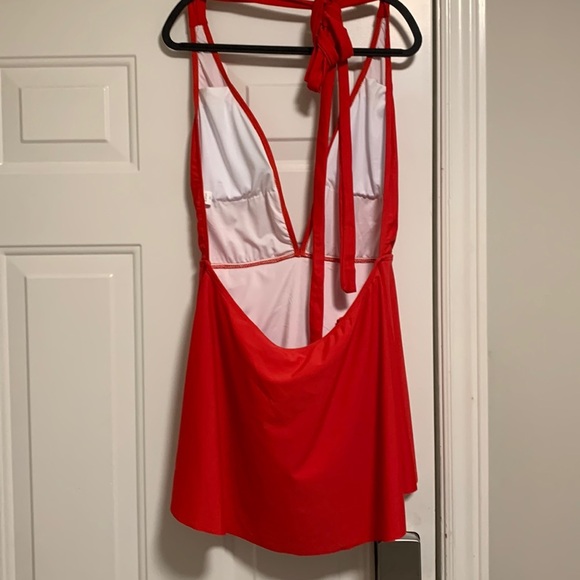 Sexy Plunging V neckline Skirt Open with Tie Back Women’s Red Swimsuit, Size XL - Picture 9 of 12